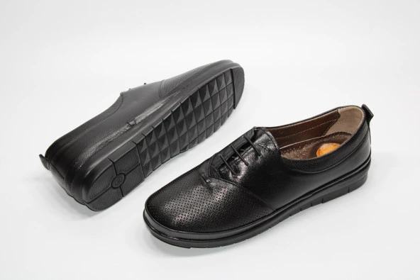 HANIMCA HAKİKİDERİ DÜZ TABAN BAĞCIKLI TOPUK DİKENİ JEL TABAN KADIN GÜNLÜK RAHAT AYAKKABI - 10