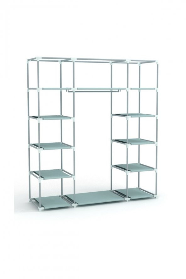beyazpazar Çelik Metal Profilli Bez Dolap 12 Raflı + 60 Cm. Askılıklı Bez Dolap Portatif Bez Dolap Lacivert