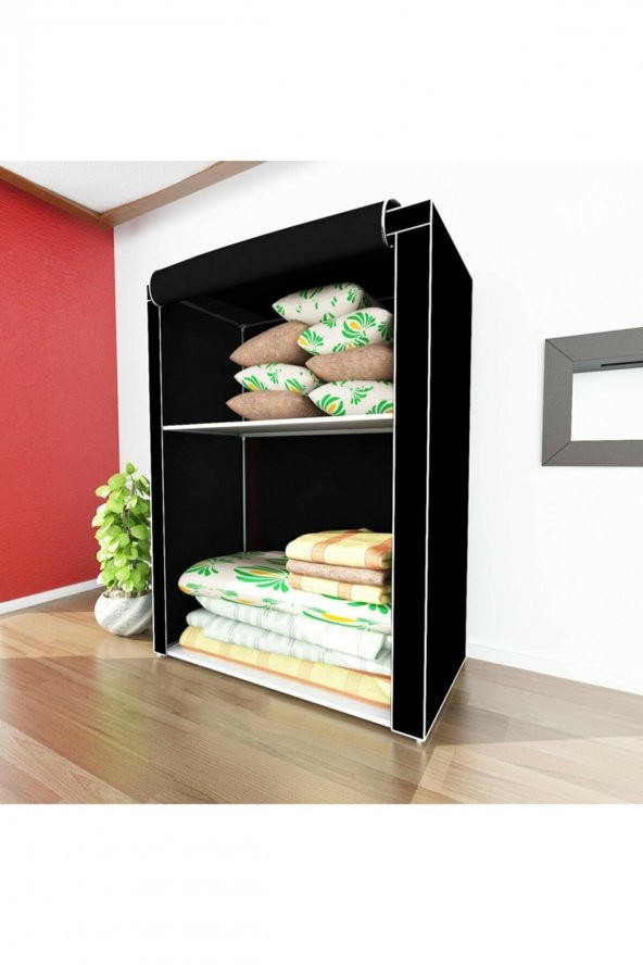 Trioport Trioport Özel Tasarım Güçlendirilmiş Çelik Yapım Yorgan Hurcu Yüklük Saklama Siyah Renk Bez Dolap