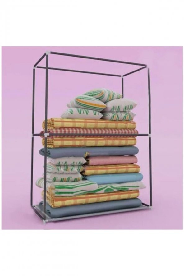 DizaynS Metal Profilli Bez Dolap Yorgan Hurcu - Gri - 2