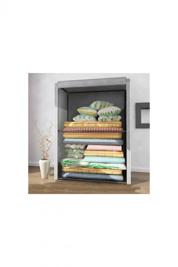 DizaynS Metal Profilli Bez Dolap Yorgan Hurcu - Gri - 3