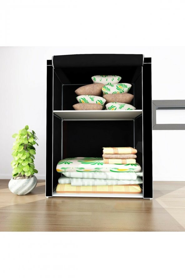 Trioport Trioport Özel Tasarım Güçlendirilmiş Çelik Yapım Yorgan Hurcu Yüklük Saklama Siyah Renk Bez Dolap - 3