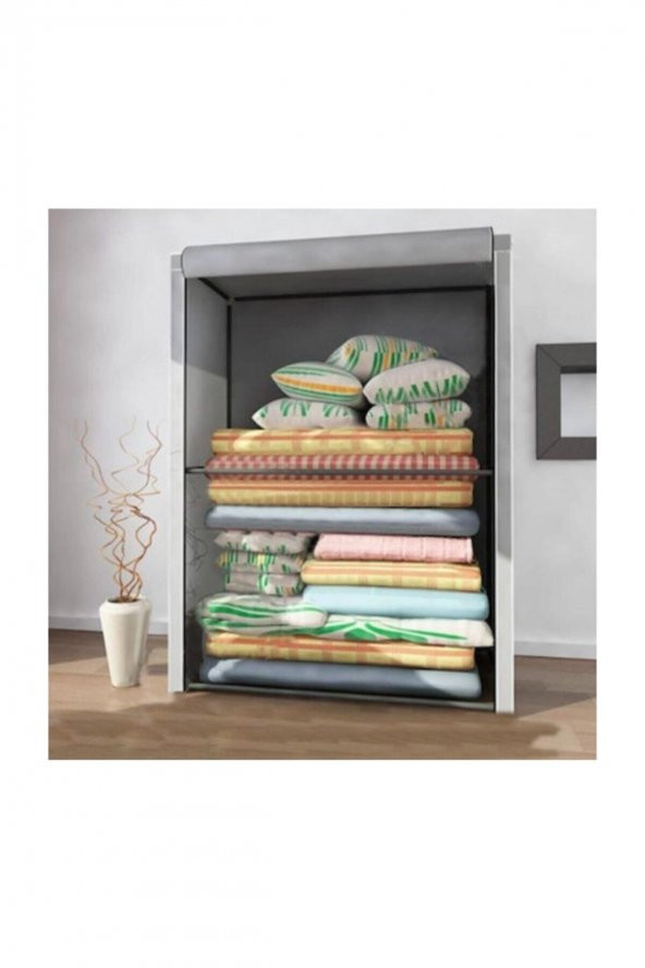 KalyonHome Yorgan Hurcu Yüklük Çelik Profilli Portatif Bez Dolap Kumaş Gardırop Gri Renk - 2