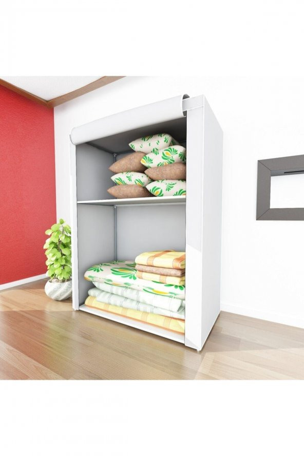 panayır Pormet Özel Tasarım Güçlendirilmiş Çelik Yapım Raflı Yorgan Hurcu, Yüklük, Gri Renk Bez Dolap - 3