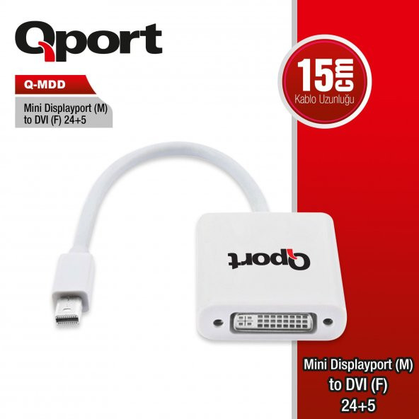 Qport Q-Mdd Mini Displayport(M) To DVI(F) 24+5 Dönüştürücü - 2