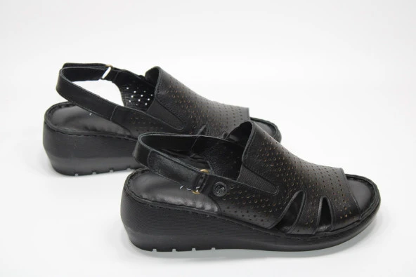 HAKİKİ DERİ ARKADAN CIRT AYARLI KADIN SİYAH GÜNLÜK SANDALET - 4