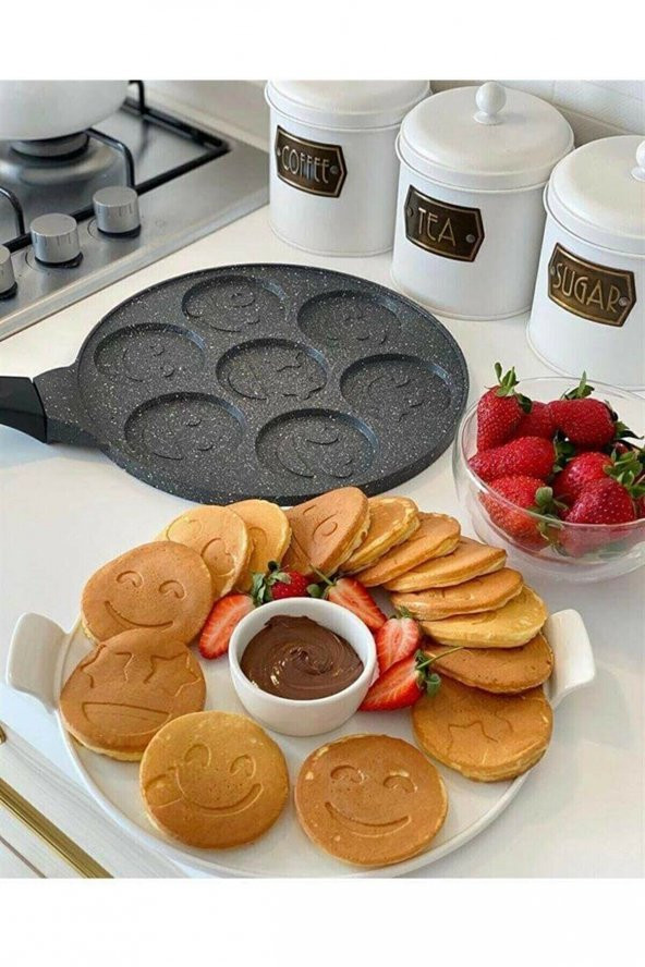 Granit Yüz Emojili Pankek Tava 28 Cm Döküm Granit Pankek Tavası