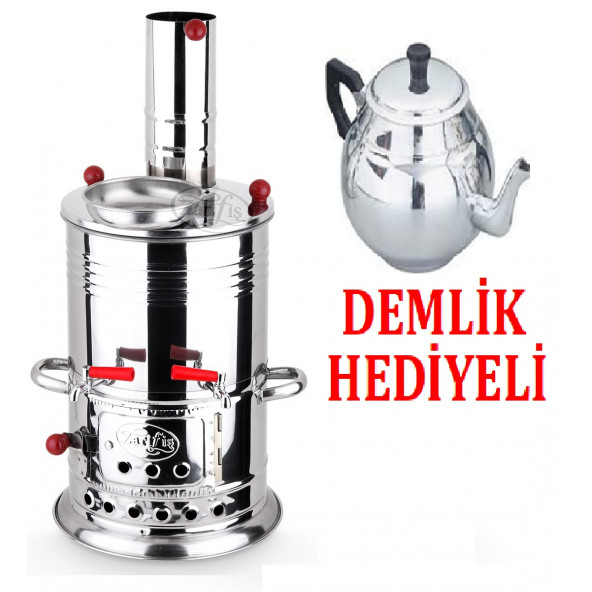 sobapark Çift Musluklu Demlik Paslanmaz Semaver Odunlu Kömürlü Semaver sobapark Çiftli Demlikli