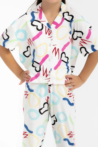 Roly Poly 2786 Garson Love Krem Kız Çocuk Gömlek Pijama Takımı - 4