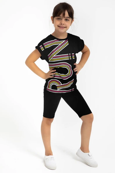 Roly Poly 2776 Garson Run Siyah Kız Çocuk Bermuda Tayt Takım ürün görseli 1