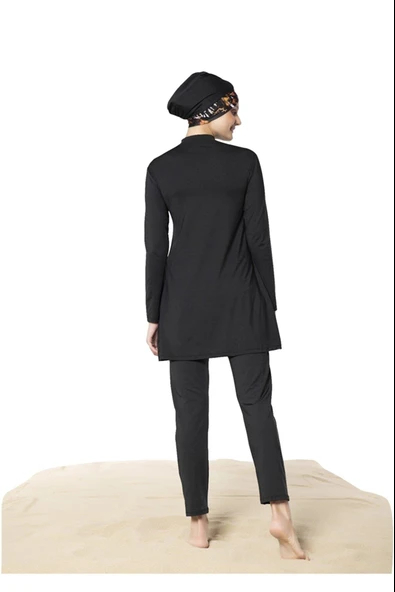 Ruko Maio 22126-3 Desenli Kol Biyeli Yarım Balıkçı Yaka Micro Lycra Tam Tesettür Mayo - 3