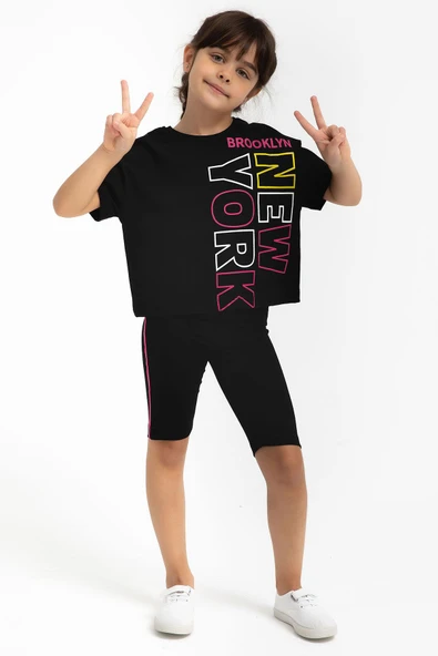 Roly Poly 2775 Garson Newyork Siyah Kız Çocuk Bermuda Tayt Takım - Resim 2
