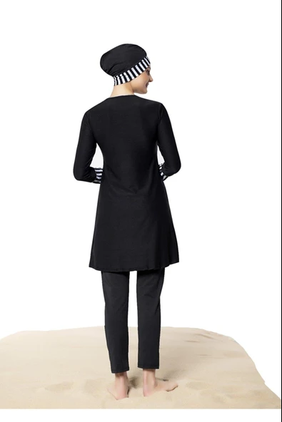 Ruko Maio 22130-1 Çizgili Micro Lycra Kumaş Tam Tesettür Mayo - 3