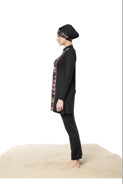 Ruko Maio 22126-3 Desenli Kol Biyeli Yarım Balıkçı Yaka Micro Lycra Tam Tesettür Mayo - 2