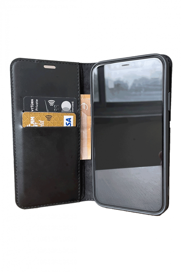 IPhone 12 Pro Max Cüzdan Kılıf Kapaklı Stantlı Siyah - 2