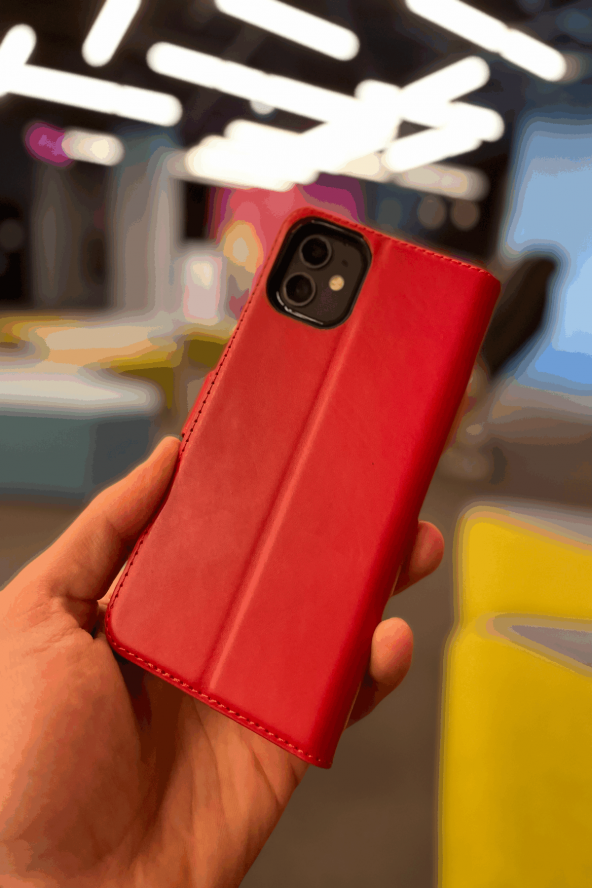 Vivo V21e Cüzdan Kılıf Kapaklı Stantlı Kırmızı - Resim 5