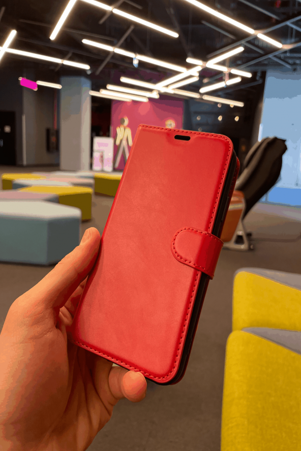 Tecno Spark 7T Cüzdan Kılıf Kapaklı Stantlı Kırmızı - Resim 4