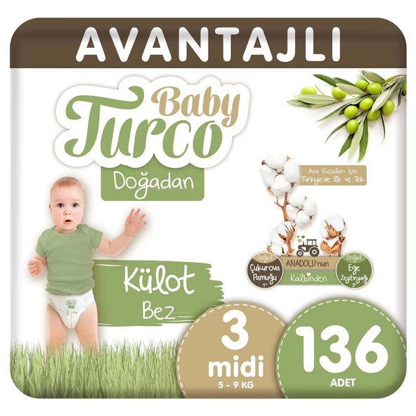 Baby Turco Doğadan Avantajlı Külot Bez 3 Numara Midi 136 Adet