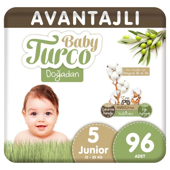 Baby Turco Doğadan Avantajlı Bebek Bezi 5 Numara Junior 96 Adet