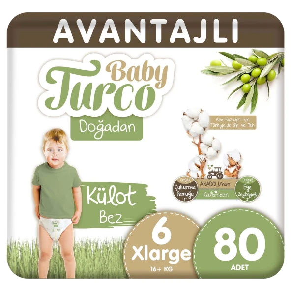 Baby Turco Doğadan Avantajlı Külot Bez 6 Numara Xlarge 80 Adet