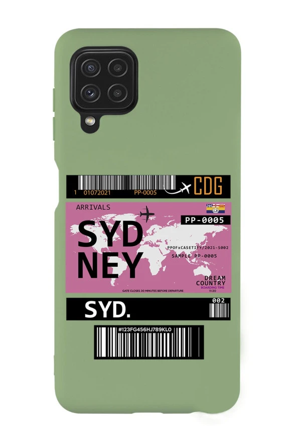 Galaxy M32 Uyumlu Sydney Ticket Desenli Premium Silikonlu Lansman Telefon Kılıfı