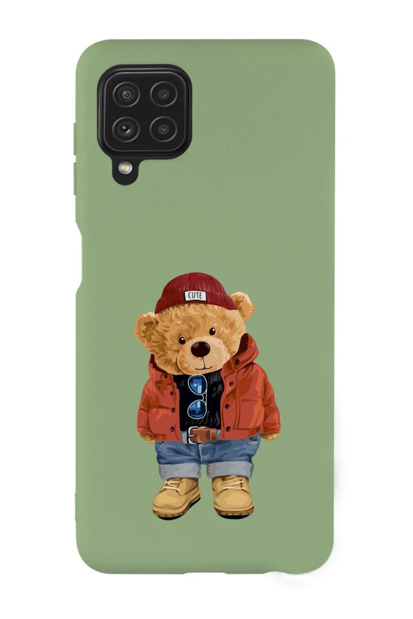 Galaxy M32 Uyumlu Teddy Bear Desenli Premium Silikonlu Lansman Telefon Kılıfı