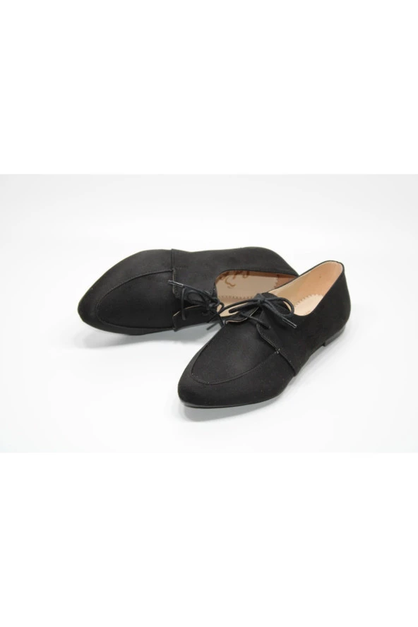 SEDEF KAYMAZ DÜZ TABAN BAĞCIKLI KLASİK - SPOR SİYAH GÜNLÜK BABET AYAKKABI - 4