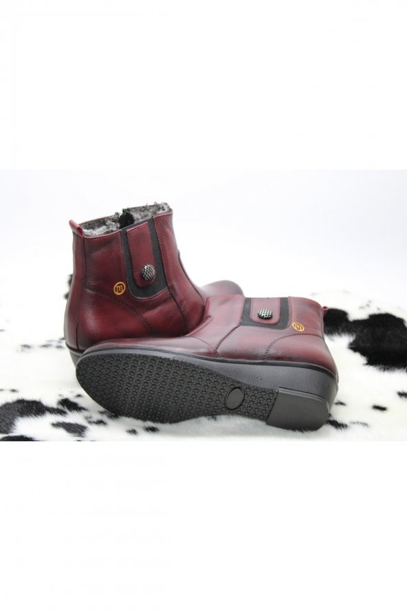 HAKİKİ DERİ ORTOPEDİK YANI LASTİKLİ DÜĞMELİ İÇİ YÜNLÜ FERMUARLI DOLGU TABAN BOT - 4