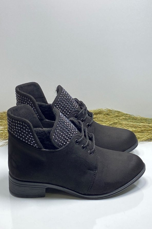 GÜNLÜK TAŞLI KISA SÜET SİYAH BOT