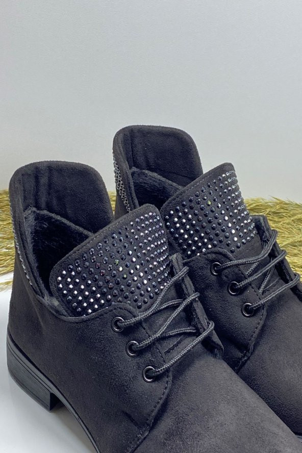 GÜNLÜK TAŞLI KISA SÜET SİYAH BOT - 4