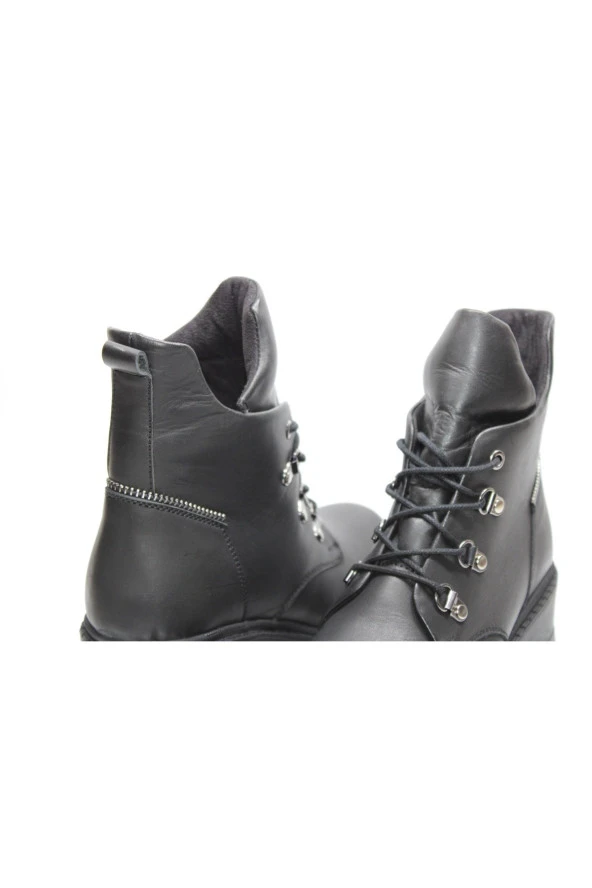 HAKİKİ DERİ KALIN ALÇAK TOPUKLU ARKASI FERMUAR DESENLİ BAĞCIKLI F. POSTAL BOT - 7