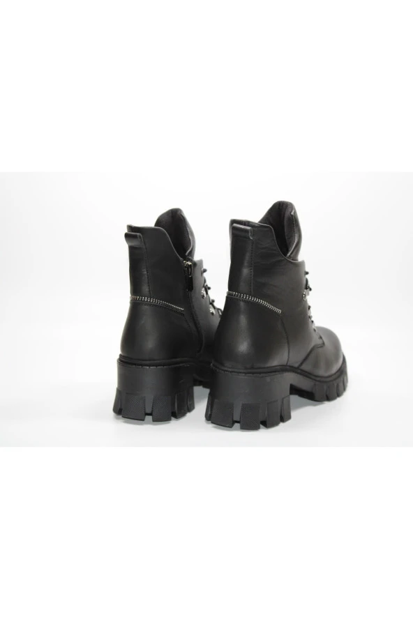 HAKİKİ DERİ KALIN ALÇAK TOPUKLU ARKASI FERMUAR DESENLİ BAĞCIKLI F. POSTAL BOT - 8