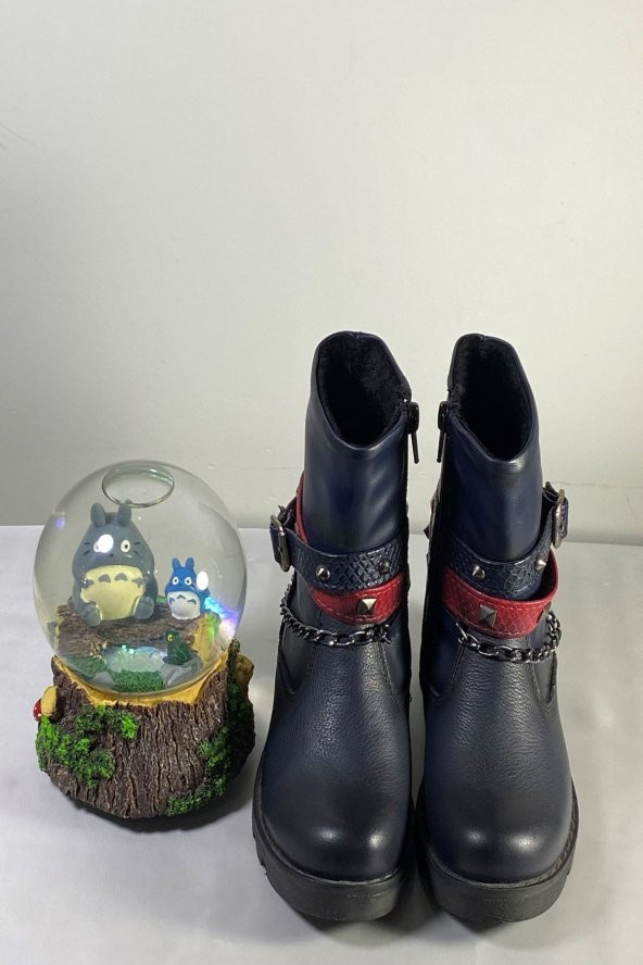 Kız Çocuk Hakiki Deri Bot Kırmızı Kemer Detaylı - 2