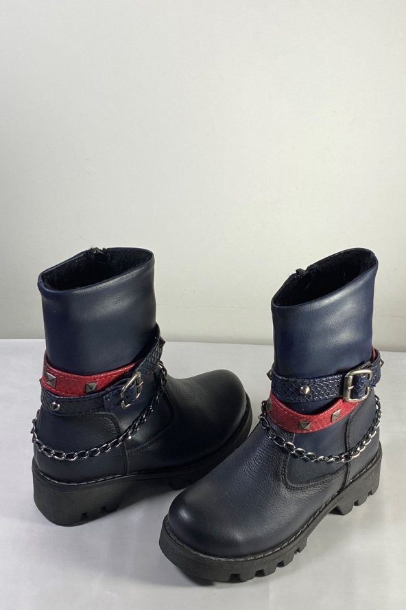 Kız Çocuk Hakiki Deri Bot Kırmızı Kemer Detaylı - 4