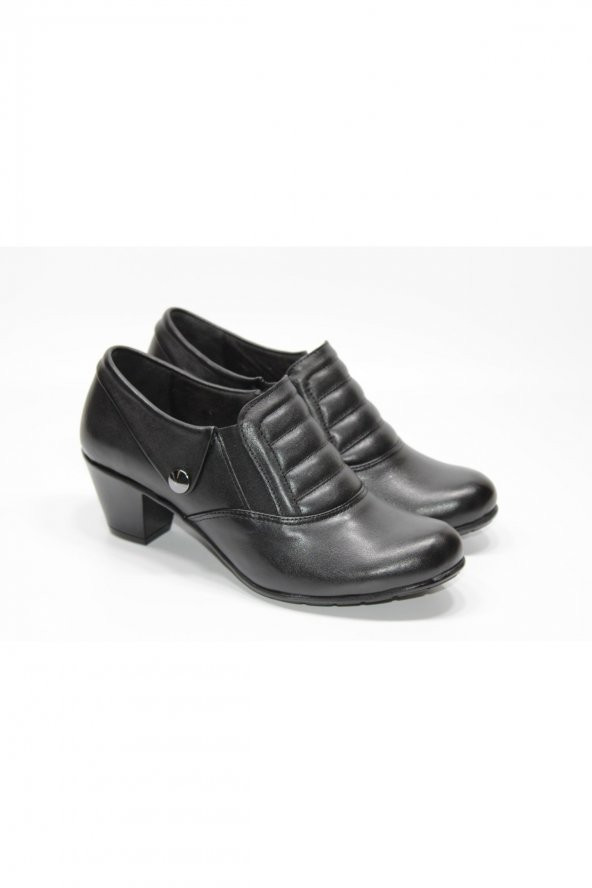 GİYGEZ HAKİKİDERİ ALÇAK TOPUKLU KISA YÜZLÜ GÜNLÜK BAĞSIZ SİYAH KADIN AYAKKABI - 2