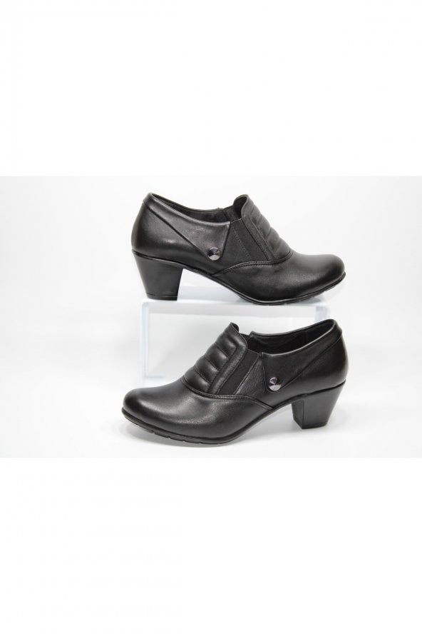 GİYGEZ HAKİKİDERİ ALÇAK TOPUKLU KISA YÜZLÜ GÜNLÜK BAĞSIZ SİYAH KADIN AYAKKABI - 3