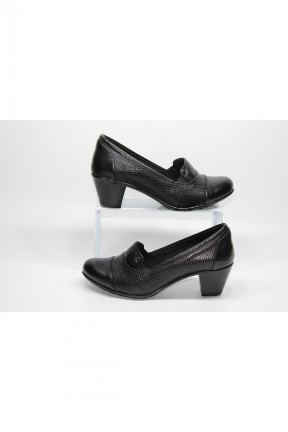 GİYGEZ HAKİKİDERİ ALÇAK TOPUKLU KISA YÜZLÜ GÜNLÜK BAĞSIZ SİYAH KADIN AYAKKABI - 4