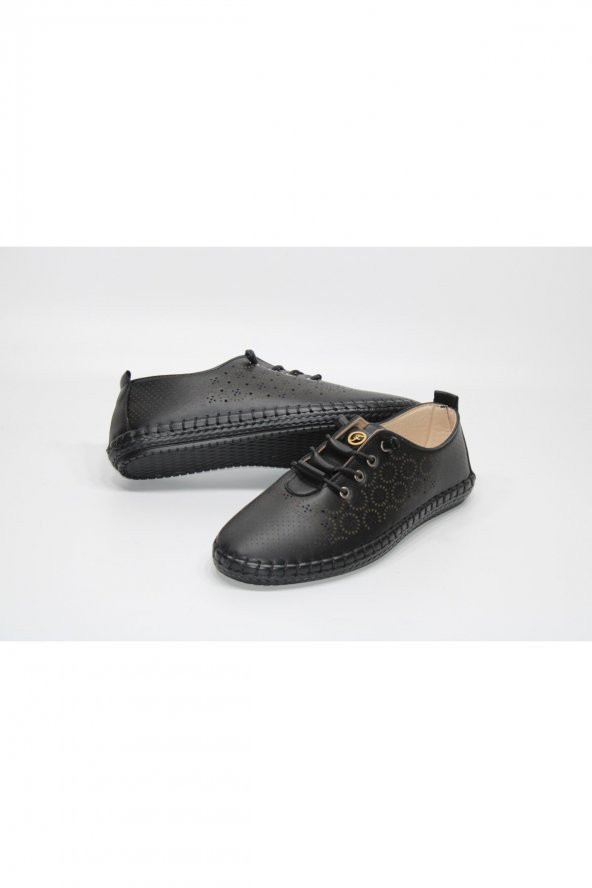 HANIMCA DÜZ TABAN LASTİK BAĞCIKLI TOPUK DİKENİ DESTEKLİ İÇ ASTAR GÜNLÜK RAHAT AYAKKABI - 4