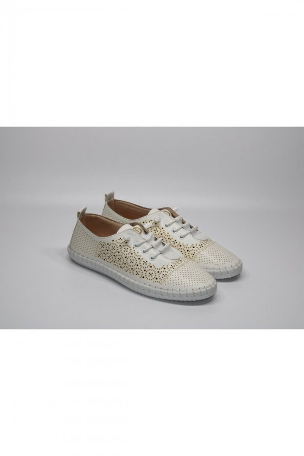 HANIMCA DÜZ TABAN LASTİK BAĞCIKLI TOPUK DİKENİ DESTEKLİ İÇ ASTAR GÜNLÜK RAHAT AYAKKABI - 5