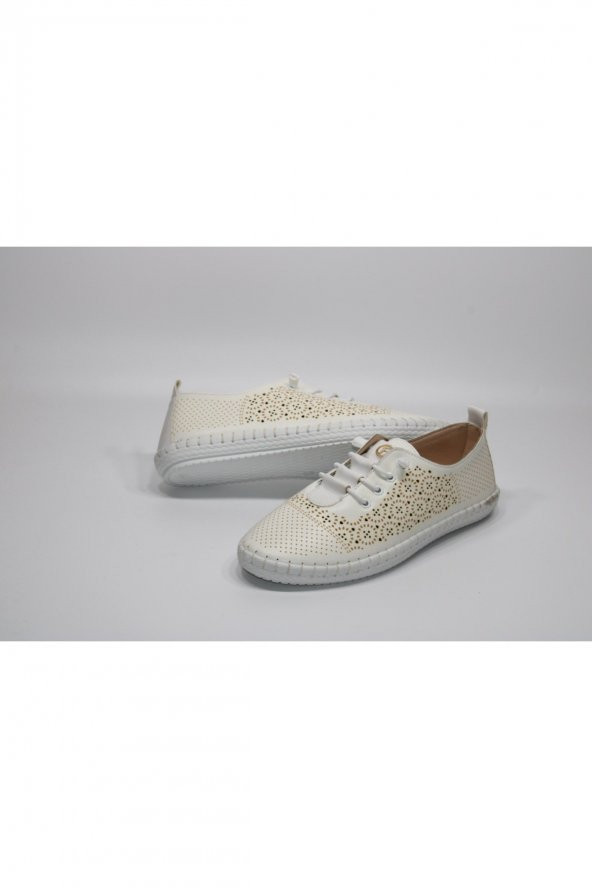 HANIMCA DÜZ TABAN LASTİK BAĞCIKLI TOPUK DİKENİ DESTEKLİ İÇ ASTAR GÜNLÜK RAHAT AYAKKABI - 8