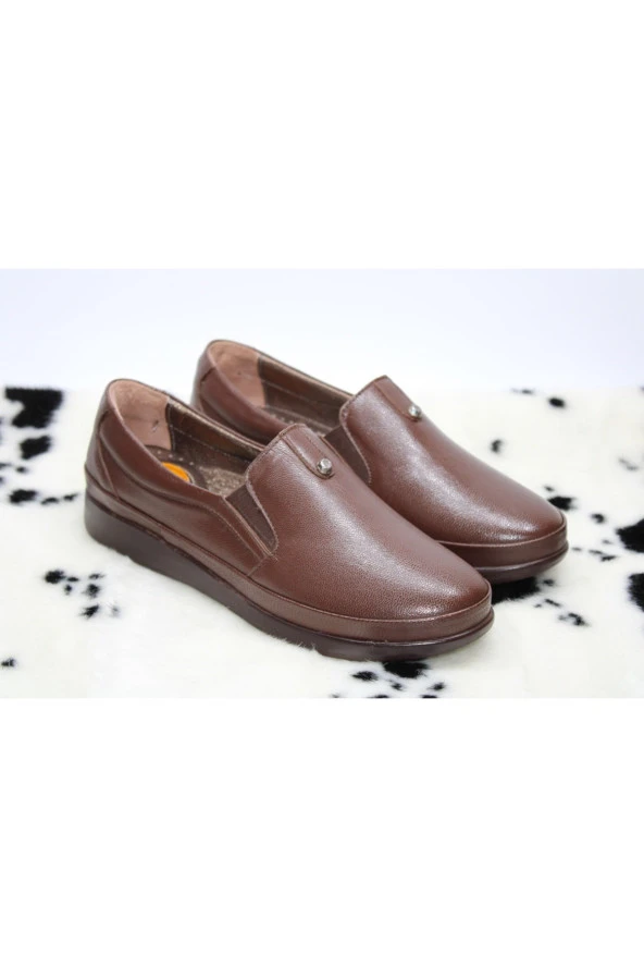 HANIMCA HAKİKİDERİ DÜZ TABAN YANI LASTİKLİ TOPUK DİKENİ JEL TABAN GÜNLÜK RAHAT AYAKKABI - 2