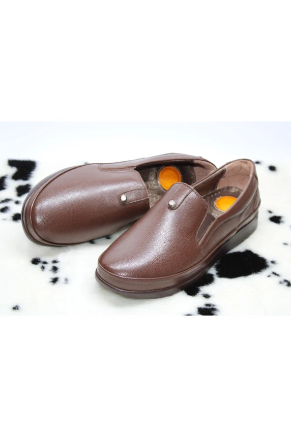 HANIMCA HAKİKİDERİ DÜZ TABAN YANI LASTİKLİ TOPUK DİKENİ JEL TABAN GÜNLÜK RAHAT AYAKKABI - 3