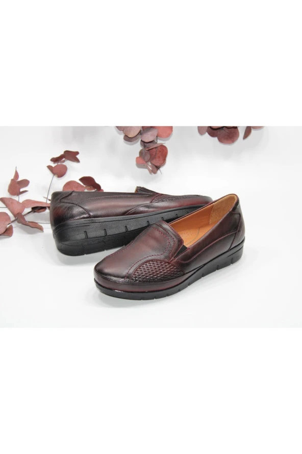 HANIMCA HAKİKİ DERİ ORTOPEDİK TOPUK DİKENİ VE KEMİK ÇIKINTISI DESTEKLİ GÜNLÜK BORDO RAHAT AYAKKABI - 2