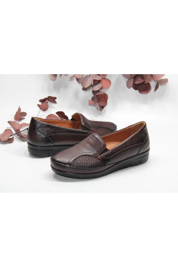 HANIMCA HAKİKİ DERİ ORTOPEDİK TOPUK DİKENİ VE KEMİK ÇIKINTISI DESTEKLİ GÜNLÜK BORDO RAHAT AYAKKABI - 4