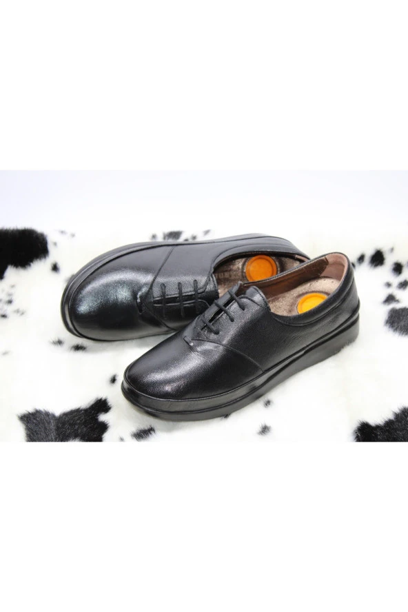 HANIMCA HAKİKİ DERİ  DÜZ TABAN TOPUK DİKENİ DESTEKLİ KAHVE GÜNLÜK BAĞCIKLI KLASİK AYAKKABI - 4