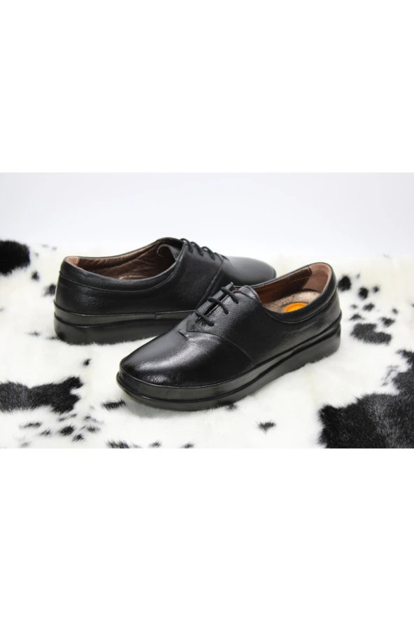 HANIMCA HAKİKİ DERİ  DÜZ TABAN TOPUK DİKENİ DESTEKLİ KAHVE GÜNLÜK BAĞCIKLI KLASİK AYAKKABI - 6