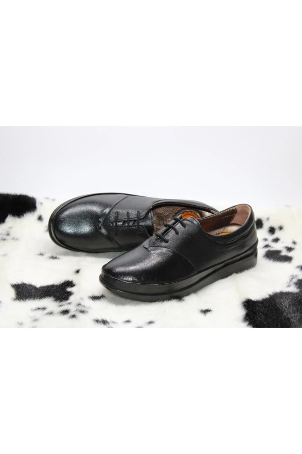 HANIMCA HAKİKİ DERİ  DÜZ TABAN TOPUK DİKENİ DESTEKLİ KAHVE GÜNLÜK BAĞCIKLI KLASİK AYAKKABI - 7