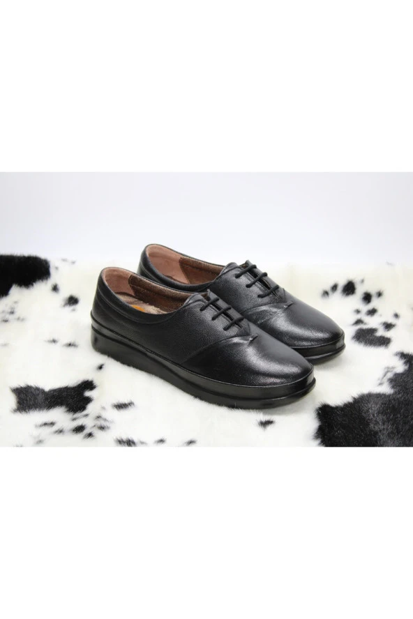 HANIMCA HAKİKİ DERİ  DÜZ TABAN TOPUK DİKENİ DESTEKLİ KAHVE GÜNLÜK BAĞCIKLI KLASİK AYAKKABI - 8