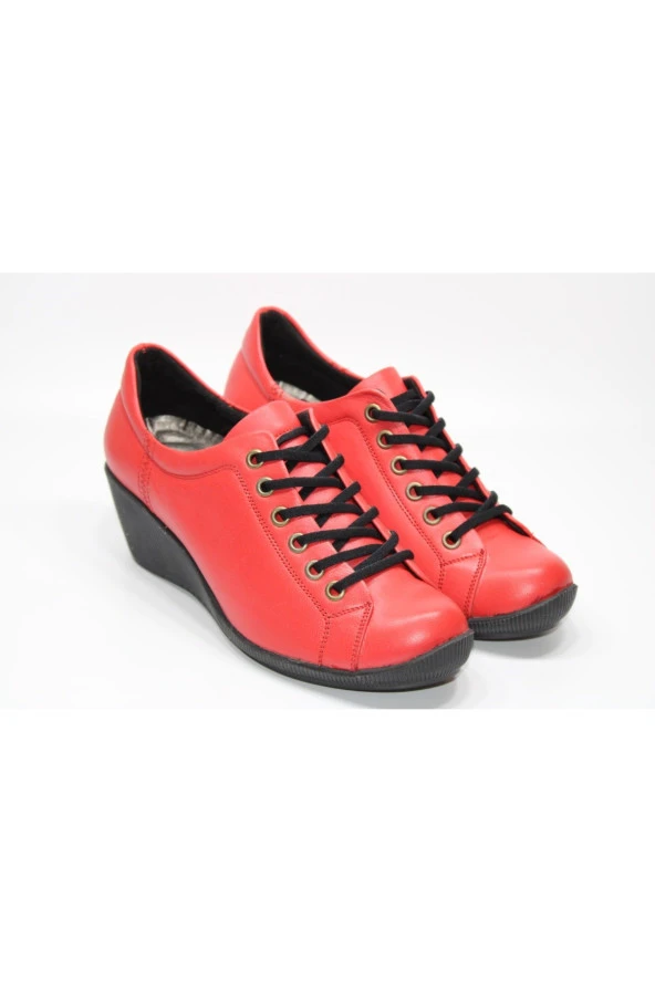 MND HAKİKİDERİ  DOLGU TABAN LASTİK BAĞCIKLI KOLAY GİYİM GÜNLÜK AYAKKABI - 5