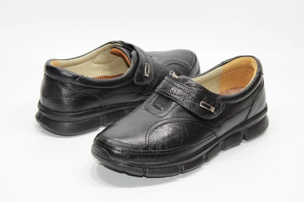 HANIMCA Kadın Siyah Cırtlı Rahat Tabanlı Hakiki Deri Ayakkabı - 4